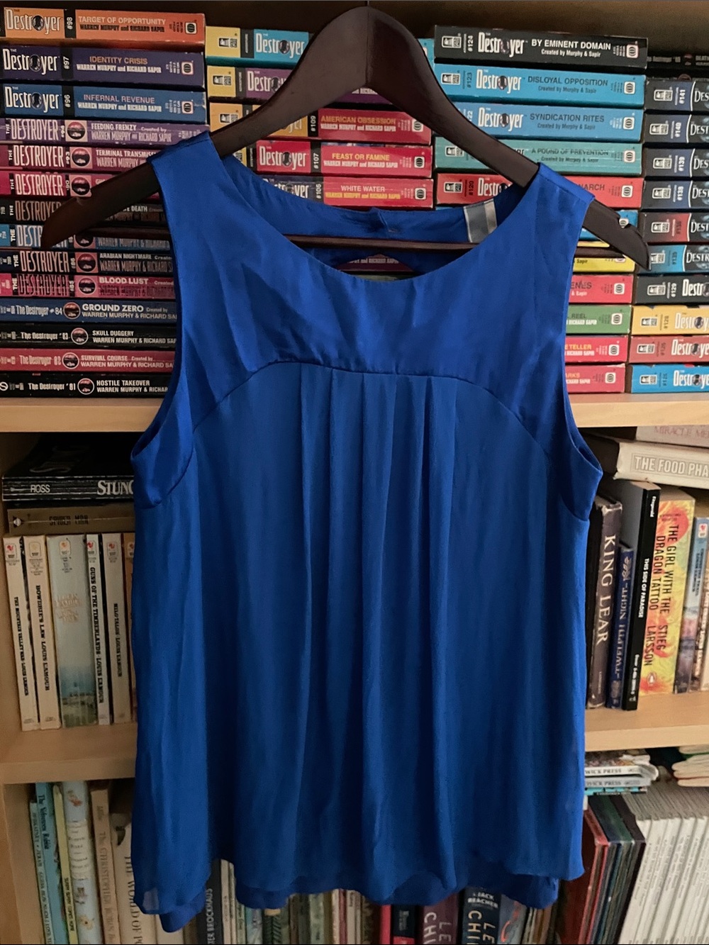 nu 100% Silk Royal Blue Sleeveless Pleated Camisole